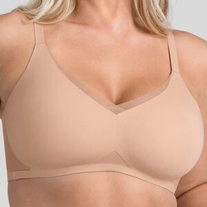 $69 Honeylove L CrossOver Bra Wireless Mesh Nylon Smooth Super Soft Nude